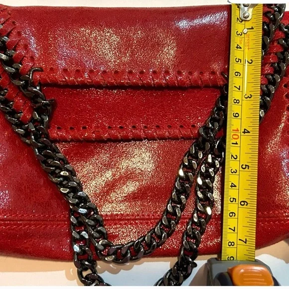 Italian Red Leather Chain Shoulder or Crossbody Bag Sofia designs Pewter Chain - Picture 13 of 16